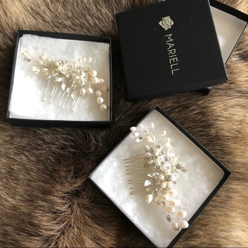Ivory pearl and rhinestone bridal hair combs